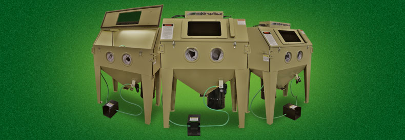 Clemco ShopMate Suction Blast Cabinet PNG Air blasts with plastic media in its ShopMate Suction Blast Cabinet to clean airplane wheel hubs.